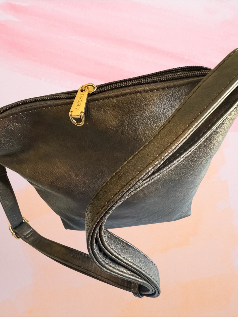 Dasein Brown/Gold Leather Shoulder Bag with Gold Accents.